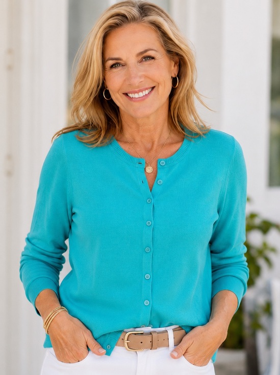Lord & Taylor Sweaters - Lord & Taylor Petite Aqua Cotton Modal Cardigan